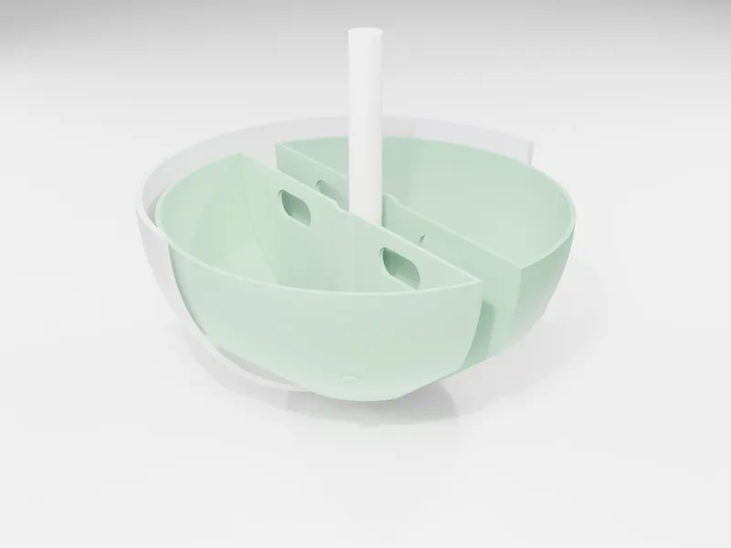 Render of two 3D printed liner pots sitting inside a round hanging planter bowl