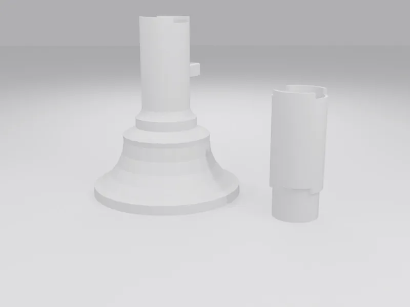 Render of a white 3D printed desktop microphone stand and a separate extension tube