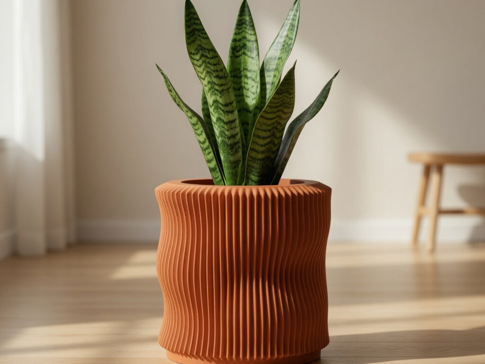 Soft Organic Desk Planter — fluted 3D printed planter with optional drip tray