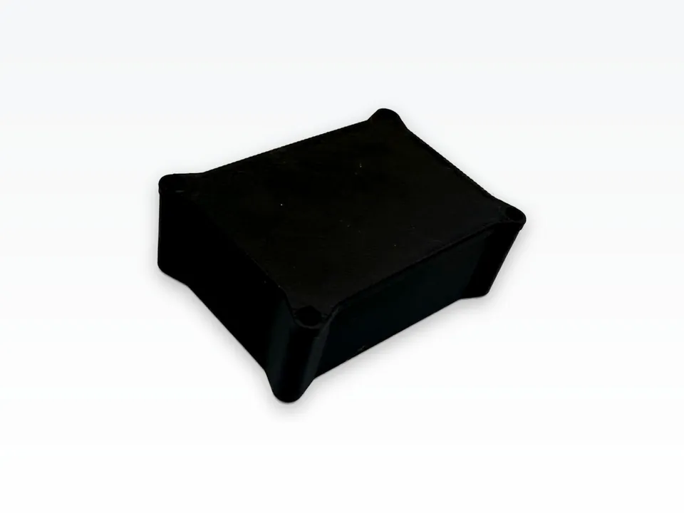 Black 3D printed sealed sensor enclosure with its lid on, printed in Melbourne