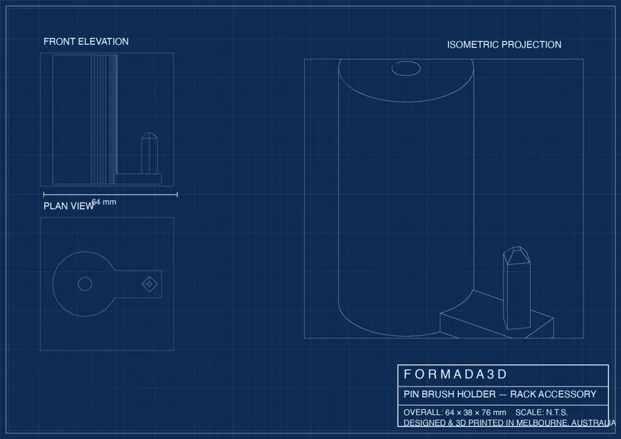 Brush Holder technical blueprint — STL files for home printing