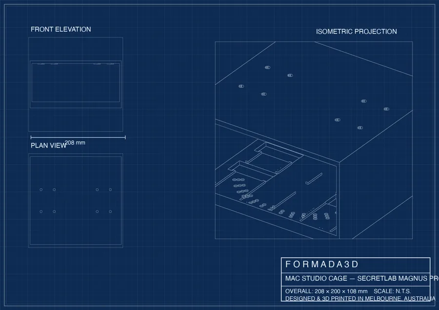 Mac Studio Secretlab mount technical blueprint