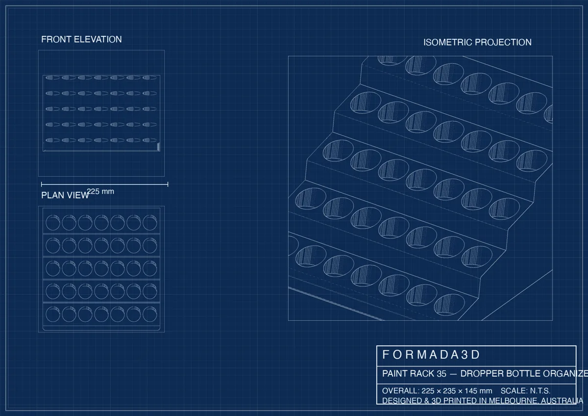 Paint Rack 35 technical blueprint — STL files for home printing
