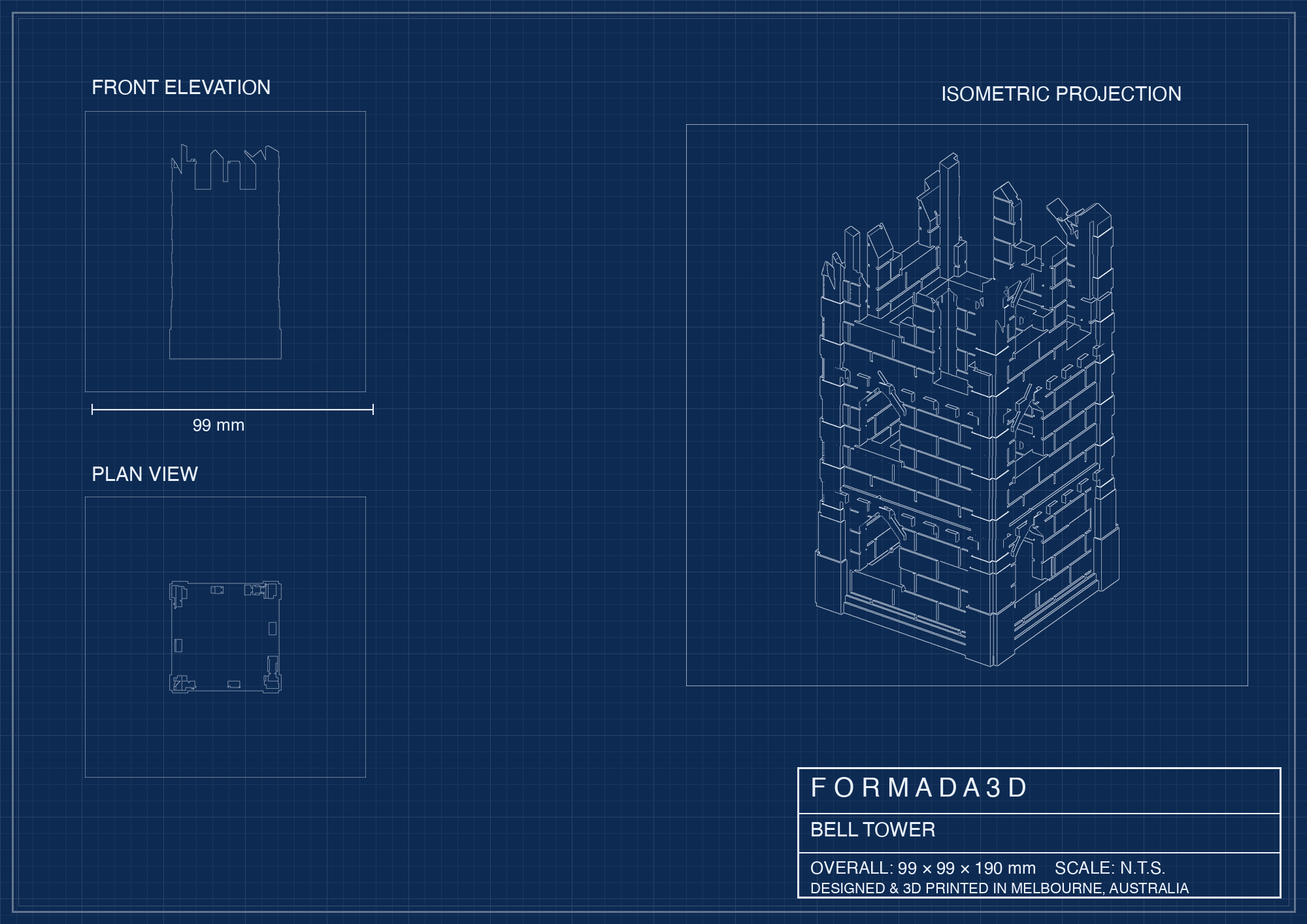 Dimensioned blueprint of the bell tower