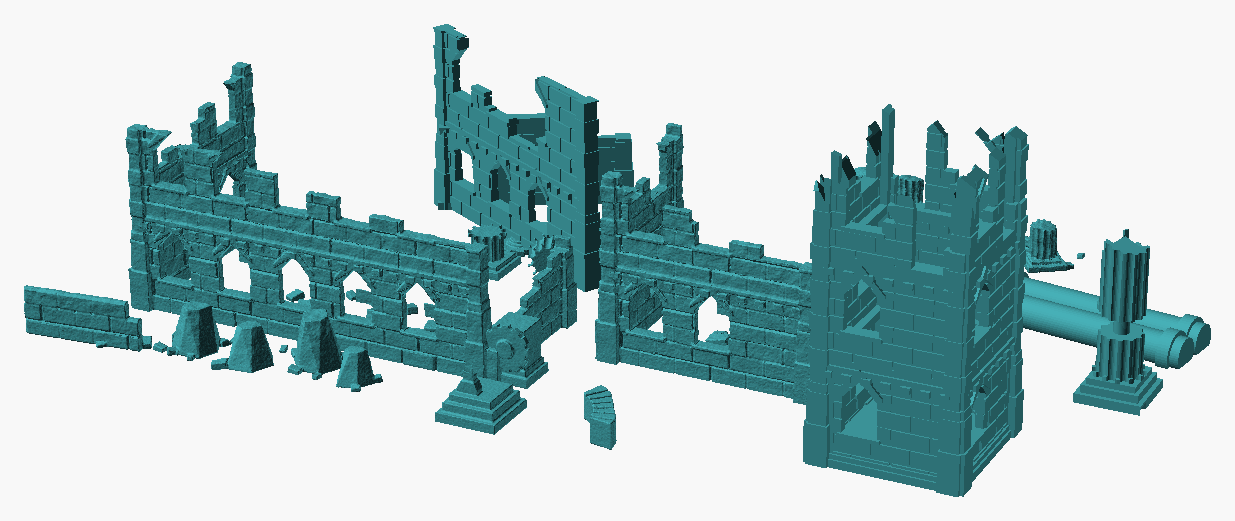 The full 21-piece Formada3D gothic ruins terrain set