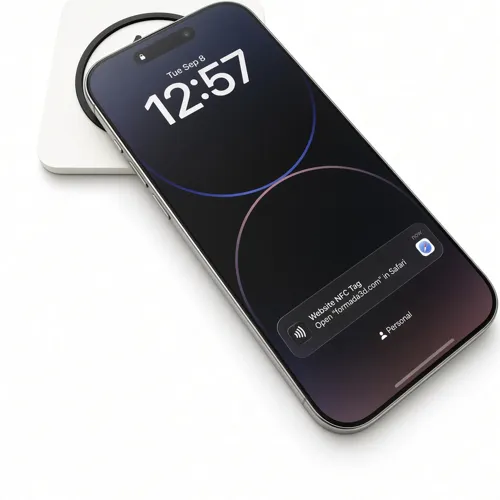 Phone tapped on a 3D printed NFC logo plaque