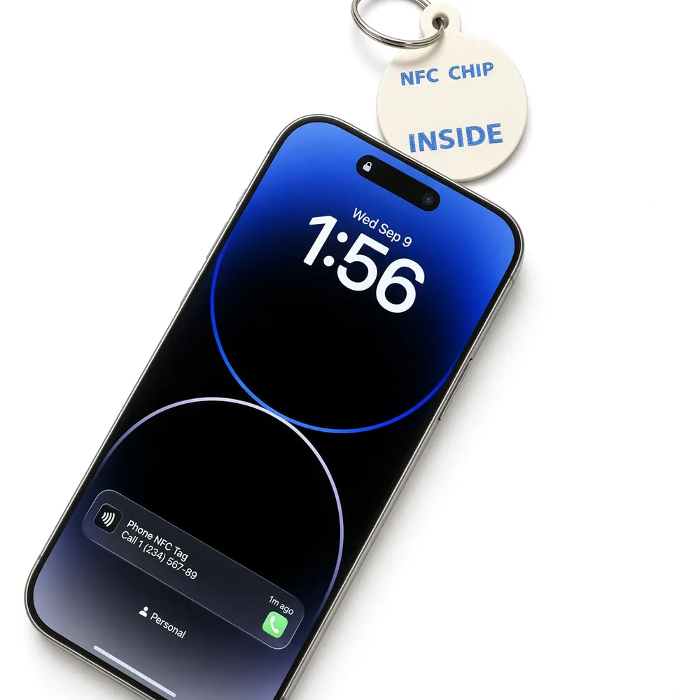 Phone tapped on the BUDDY tag: the sealed NFC chip brings up the owner's number