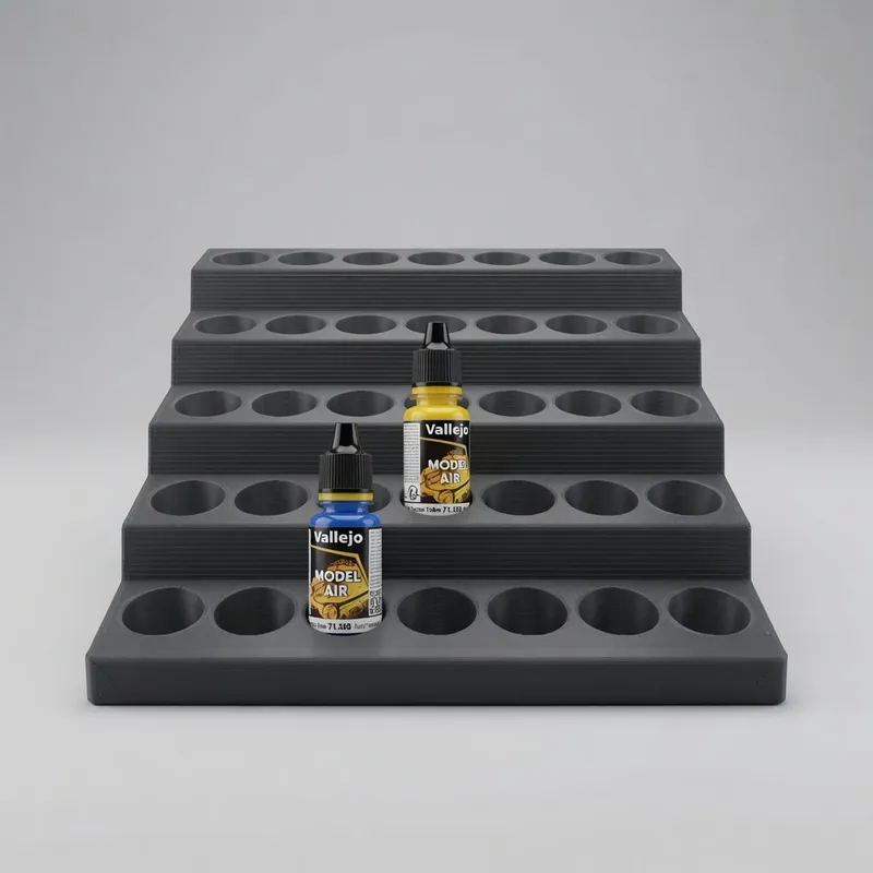 Paint Rack 35 in grey with two Vallejo dropper bottles in the front wells