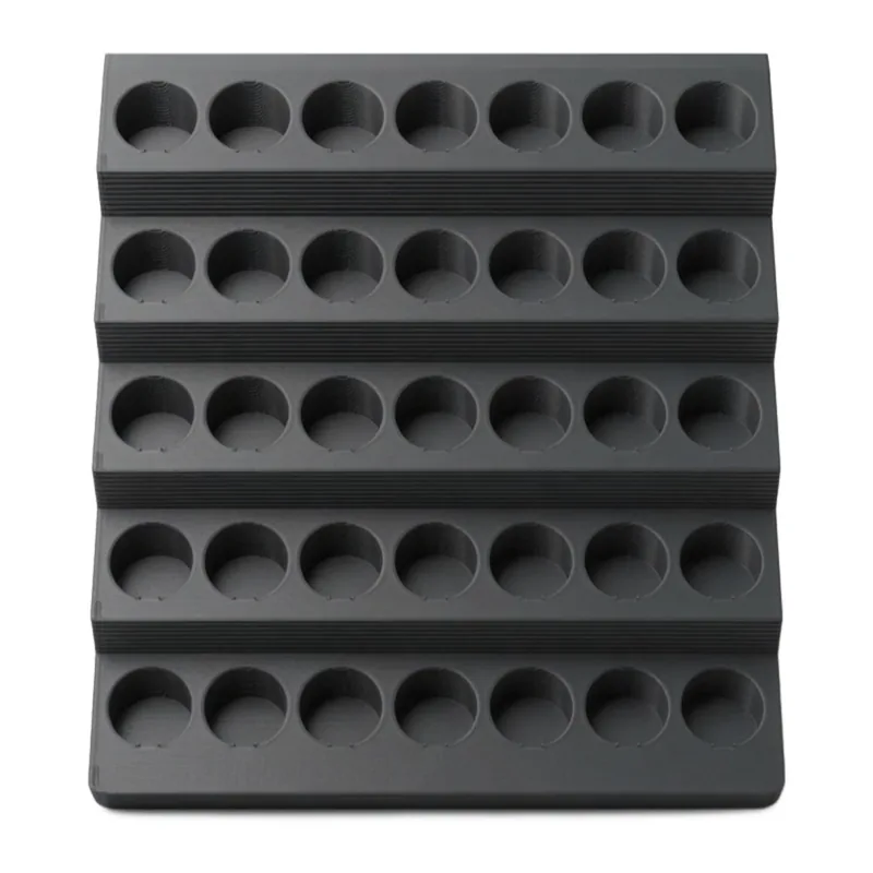 Paint Rack 35, empty, front view, five staggered tiers