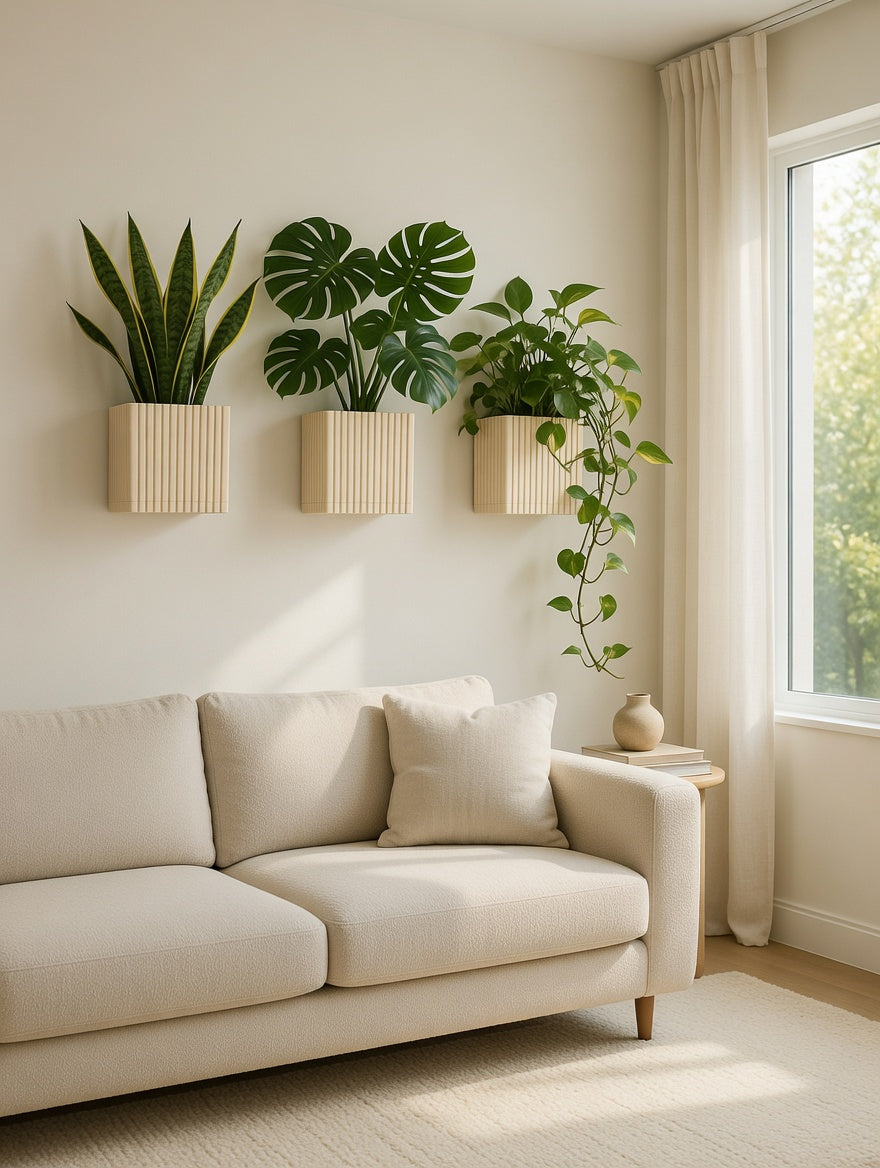 Formada3D — LIFESTYLE Square Planter Living Room Sofa 3 Plants Beige