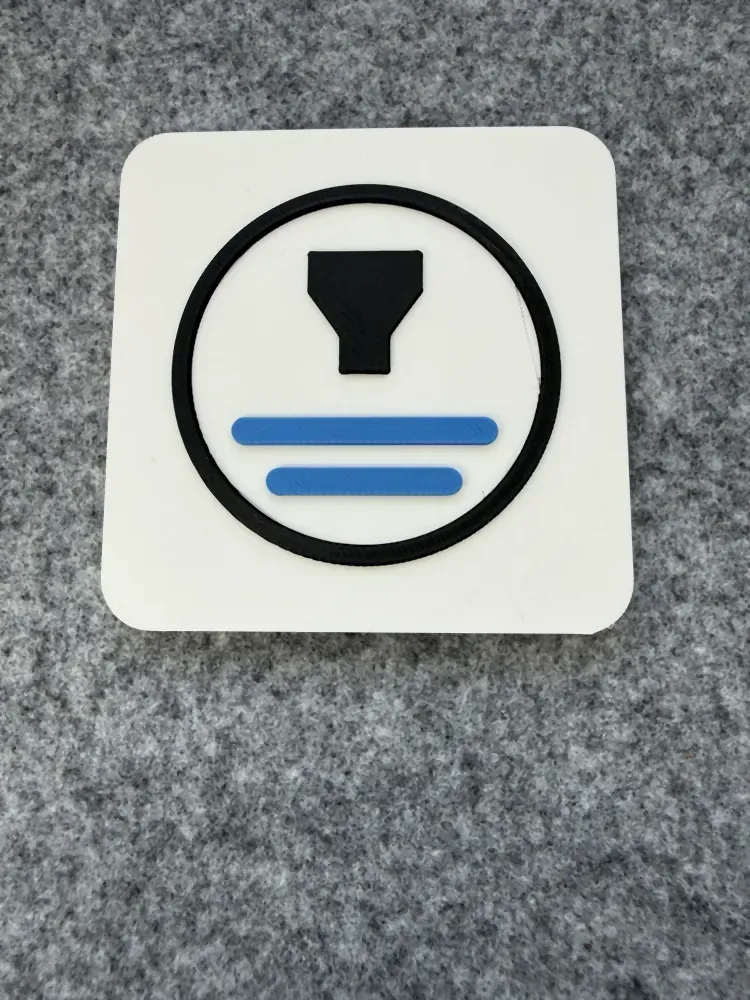 Square 3D printed logo plaque in two colours