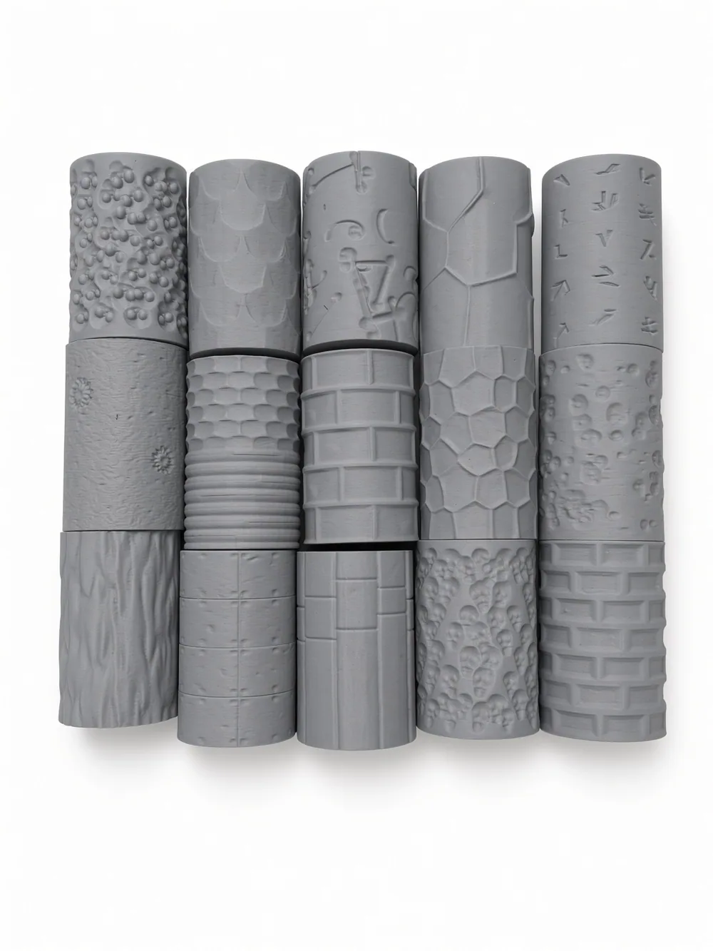 Ten texture rollers, top view