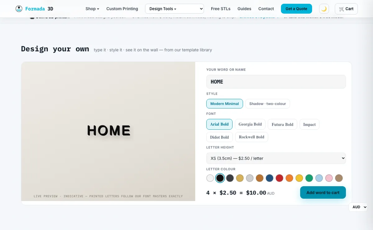 Letter Designer — Formada3D design studio