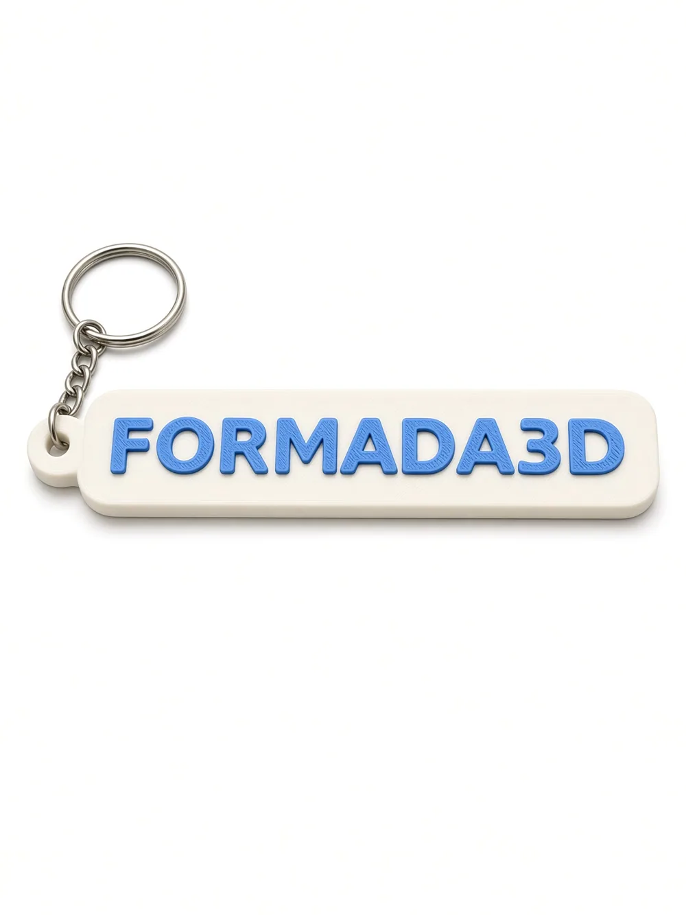 Formada3D NFC tag, front, white with blue lettering